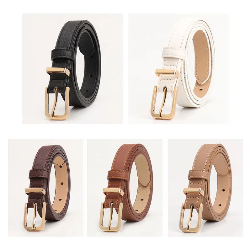 Fashion Women Leather Belts High Quality Gold Buckle Best Matching Dress Jeans Belts for Lady