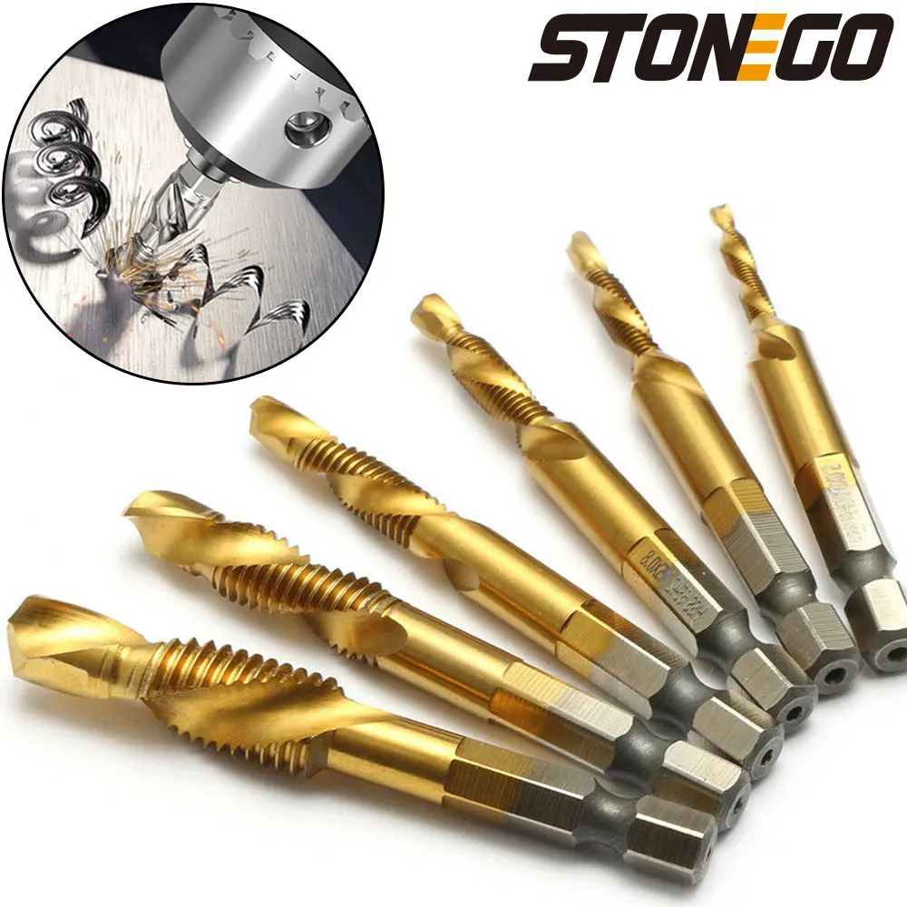 Hexagonal Shank Composite Tap Multi-functional Drilling and Tapping Machine with Spiral Tap Electric Drill Drilling Tool Set