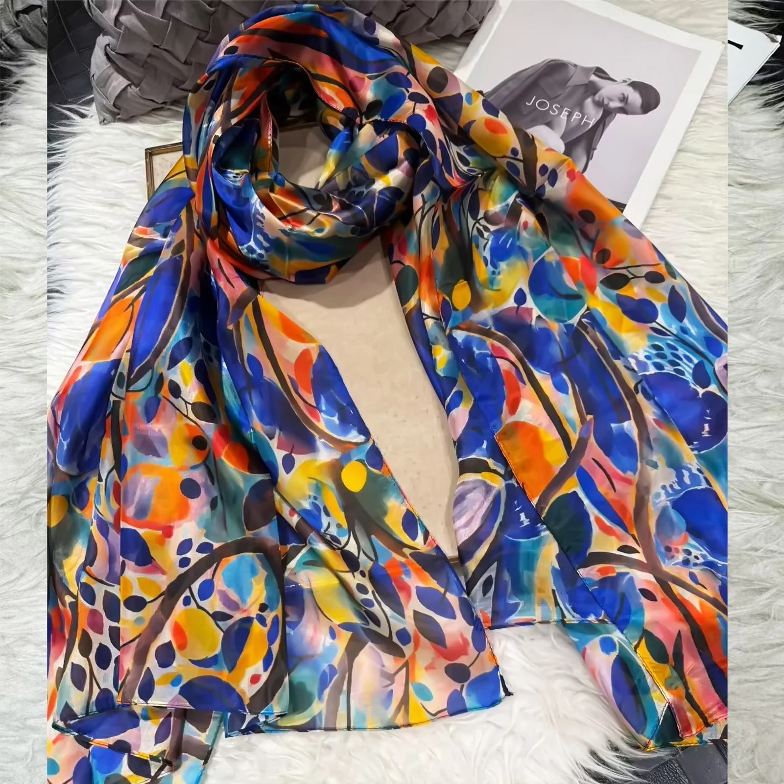 Blue Women 100% Mulberry Silk Scarf Bufanda Elegant Long Pure Silk Scarf Summer Beach Silk Shawl Wrap Hijab Neck Scarf