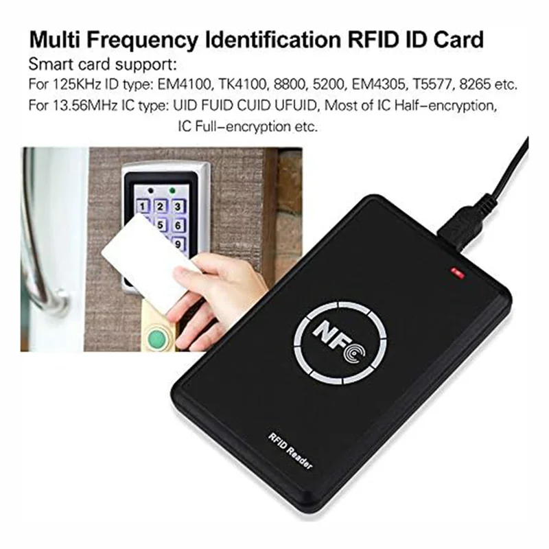 Copiadora de tarjetas de Control de acceso inteligente, lector RFID, escritor, duplicador de tarjetas de 125KHz, decodificador de tarjetas encriptado de 13,56 MHz, etiqueta NFC