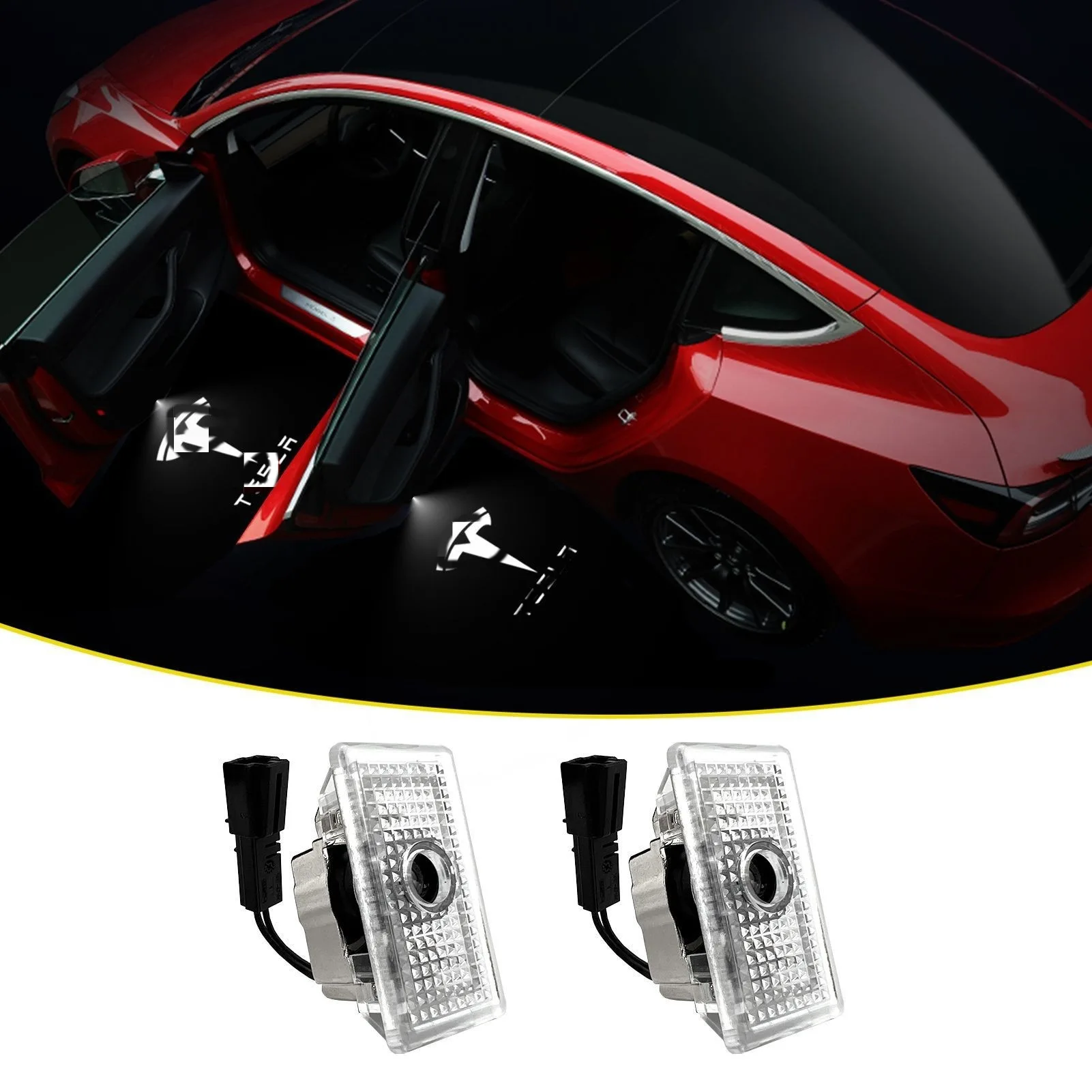 2/4pcs Car Door LED Logo Projector Lights HD Welcome Light 3D Laser Ghost Shadow Light for Tesla Model Y 3 S X Car Accessory view 4