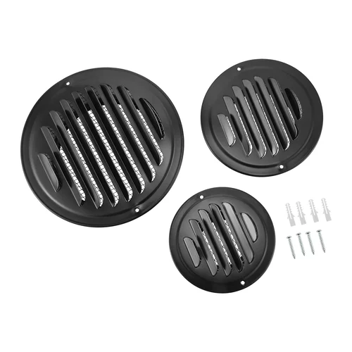 Imagen 2 del producto Cubierta de ventilación redonda en blanco y negro, cubierta de rejilla con persianas de acero inoxidable, salida de ventilación de aire con malla integrada para casa/oficina/garaje, 2 uds.