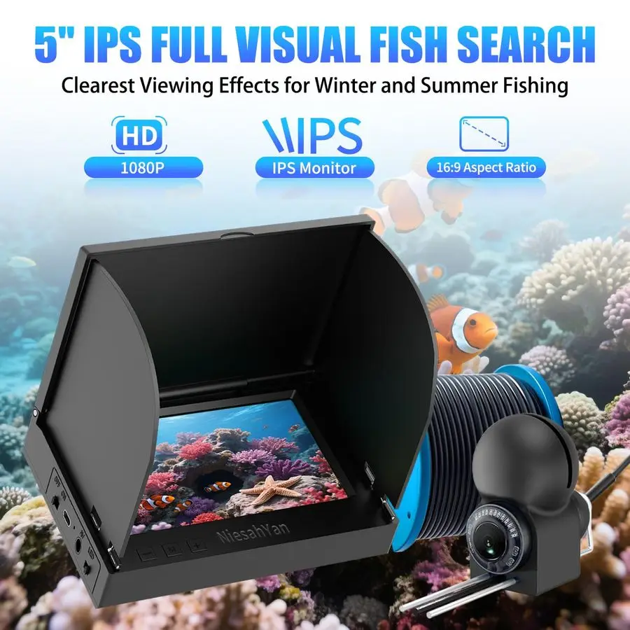 كاميرا صيد تحت الماء، كاميرا صيد على الجليد بعدسة عالية الدقة 1080 بكسل مع 12 قطعة من أضواء الأشعة تحت الحمراء، بطارية LiBattery 8000 مللي أمبير في الساعة، IP68 مقاومة للماء #2