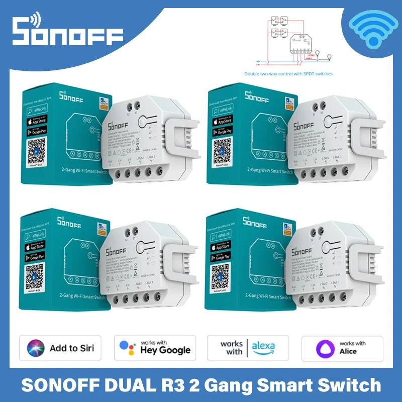 SONOFF DUAL R3 WiFi Curtain Switch Dual Relay Module Power Metering Shutter Switch Smart Home Via eWeLink App Alexa Google Home