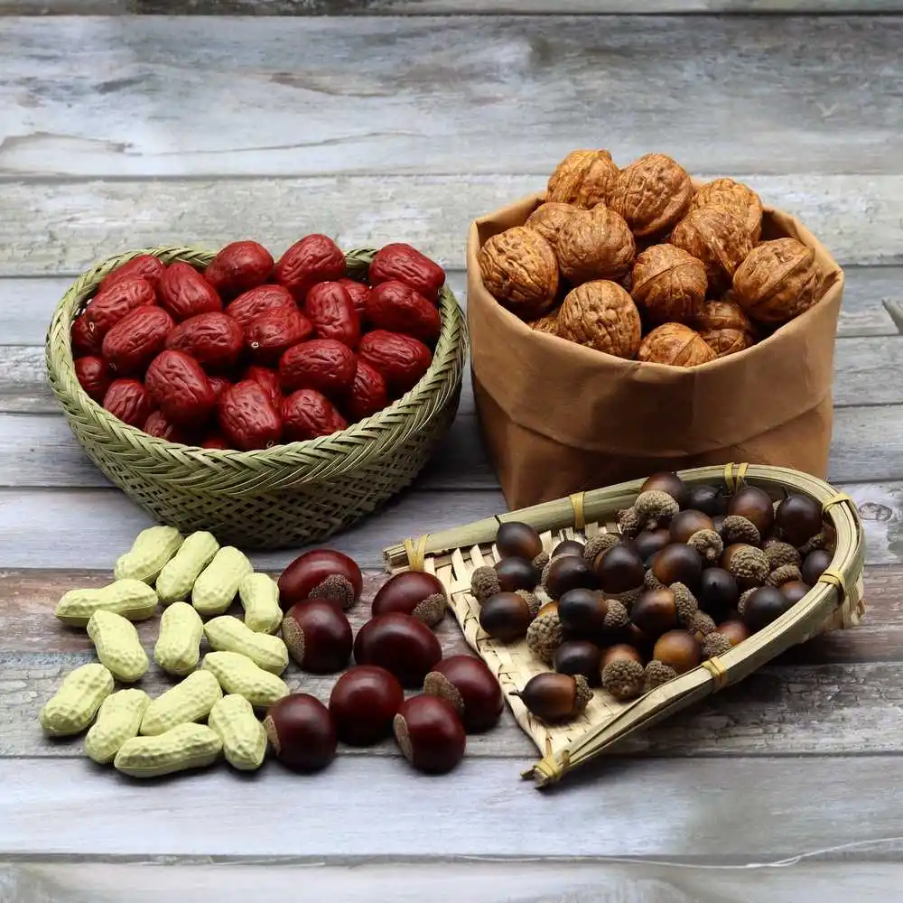 

10 Pcs/Lot Simulation Artificial dried fruit model store shop home decoration peanut walnut acorn chestnut Jujube fake nuts