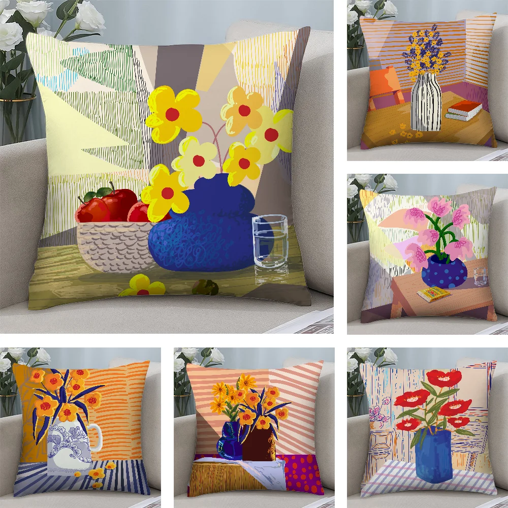 

Abstract Plants Flowers Pillow Case Short Plush Pillow Covers Sofa Decorative Gift Home Double-sided Printing Cushion Cover