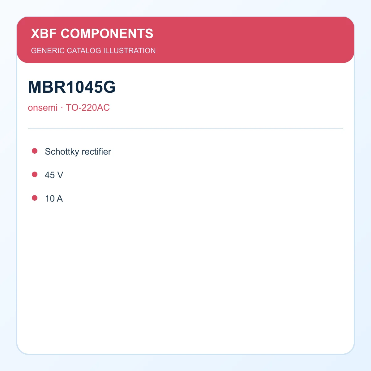 onsemi MBR1045G Discrete Semiconductor Schottky rectifier, 45 V, 10 A TO-220AC