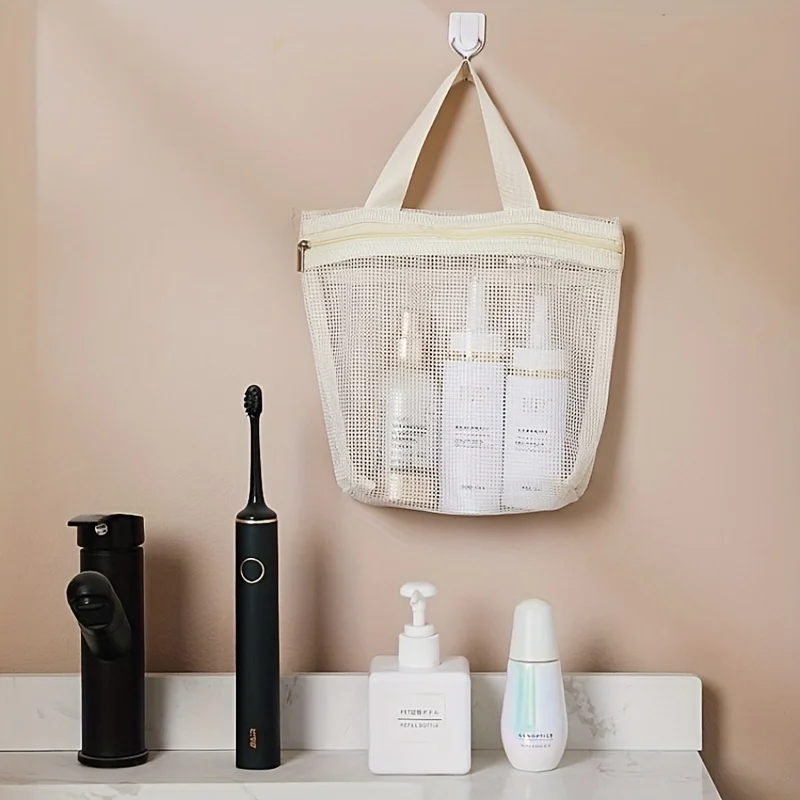 1 قطعة حقيبة استحمام شبكية محمولة، حقيبة مكياج محمولة |   حقيبة الصالة الرياضية | حقيبة التخزين | حقيبة أدوات الزينة بمقبض، مناسبة للتخزين السياحي