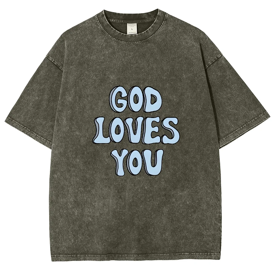 Y2K Loves  You Washed Short Sleeve TShirt, Cartoon Creative Printed Unisex Vintage Streetwear New Fashion Casual Plus-Size Tops