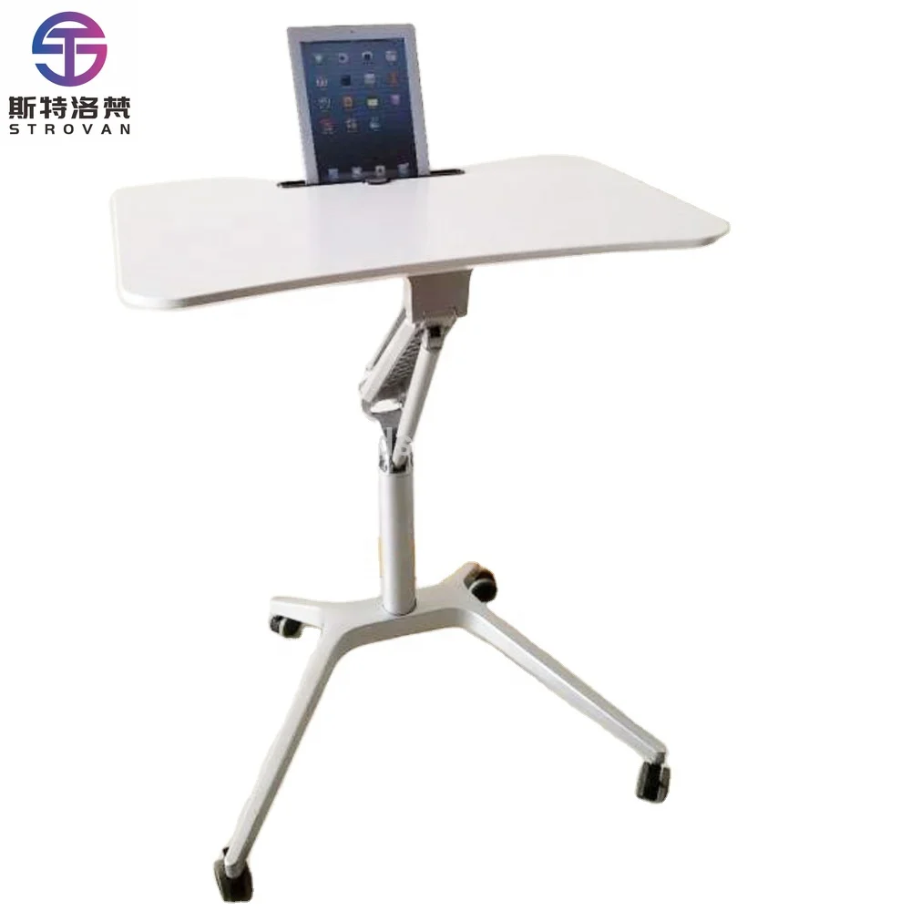 Office Home Height Adjustable Gas Spring Lift Movable Table Single Leg Pneumatic Height Adjustable Mobile Laptop Computer Desk