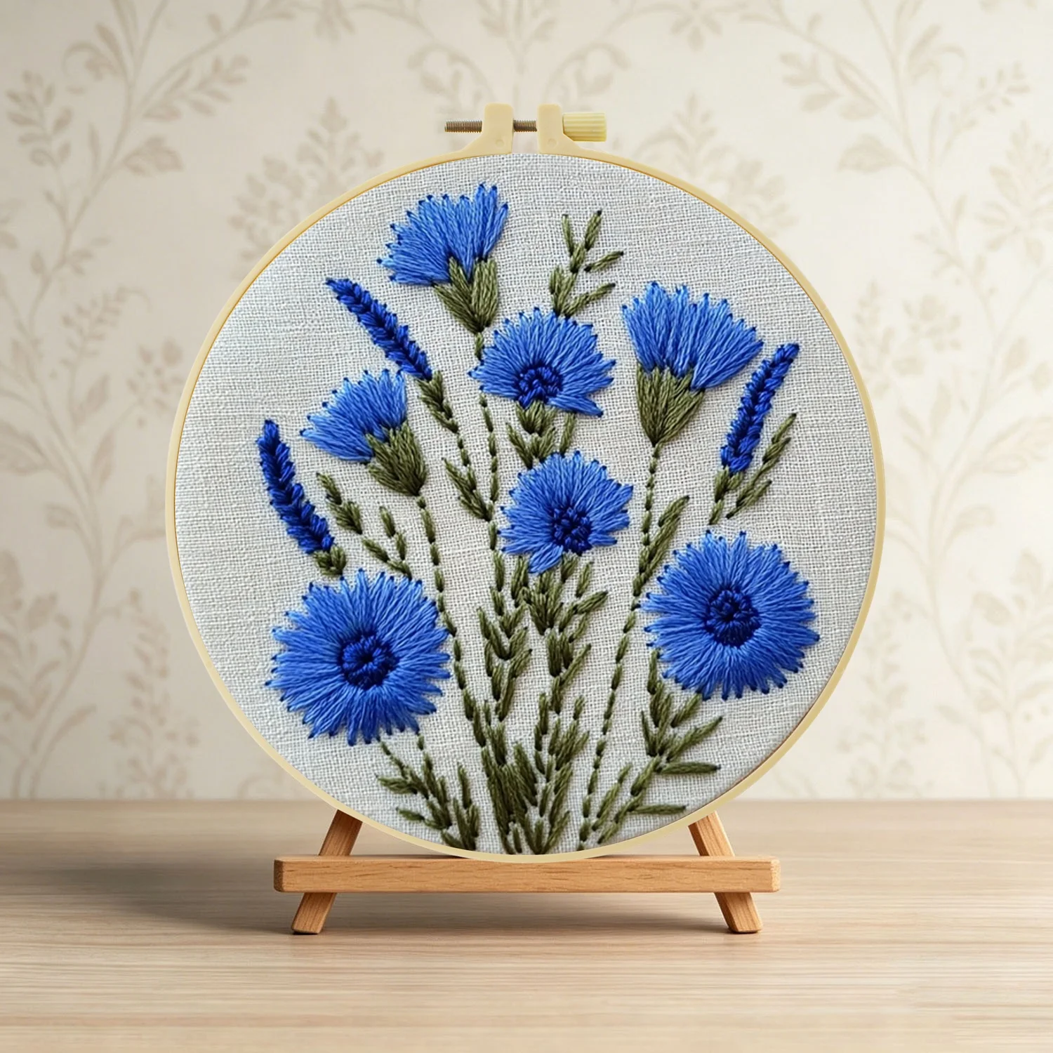 Blaue Kornblumen 1 Stück DIY Stickerei-Material-Set für Anfänger Stickerei-Starter-Kit Kreuzstich-Kunst als Geschenk Nadelarbeiten Handwerk – Detail 4