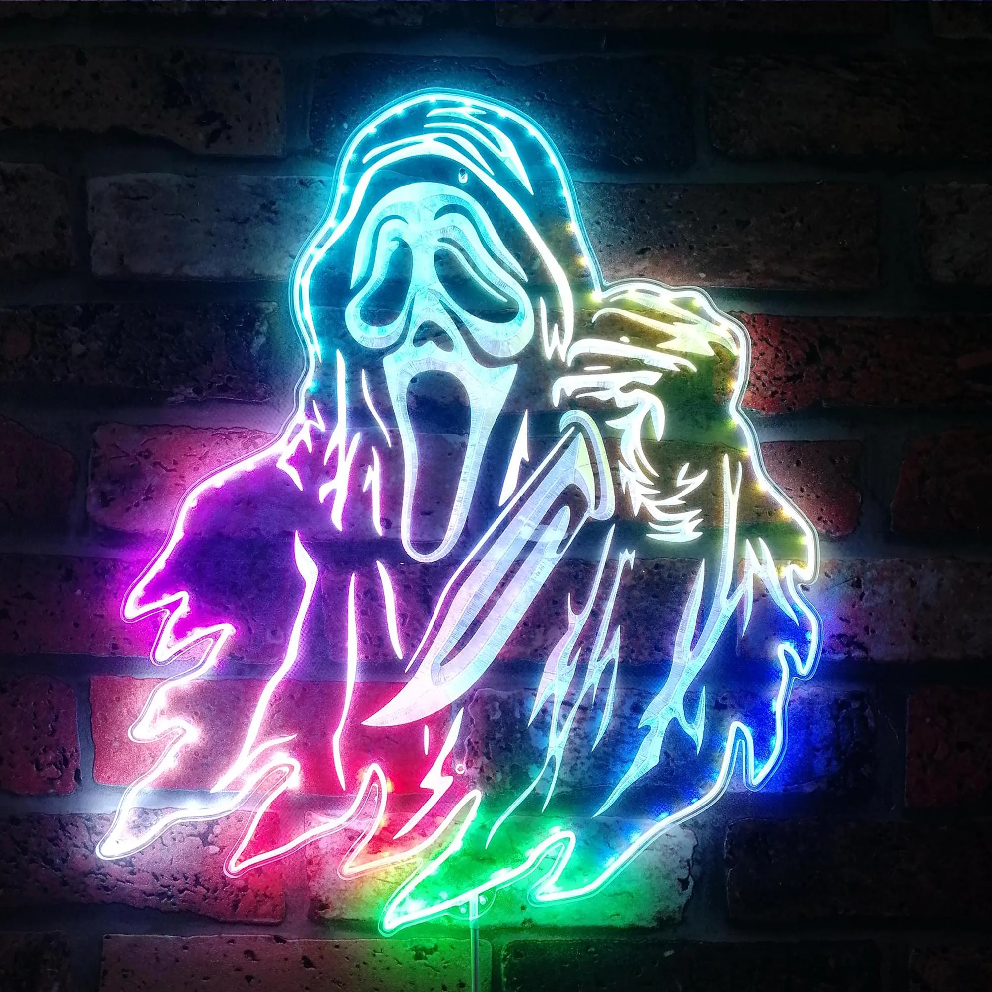 Ghostface Stab Scream Halloween RGB Edge Lit LED Sign, Game Room Decor, Gaming Night Light