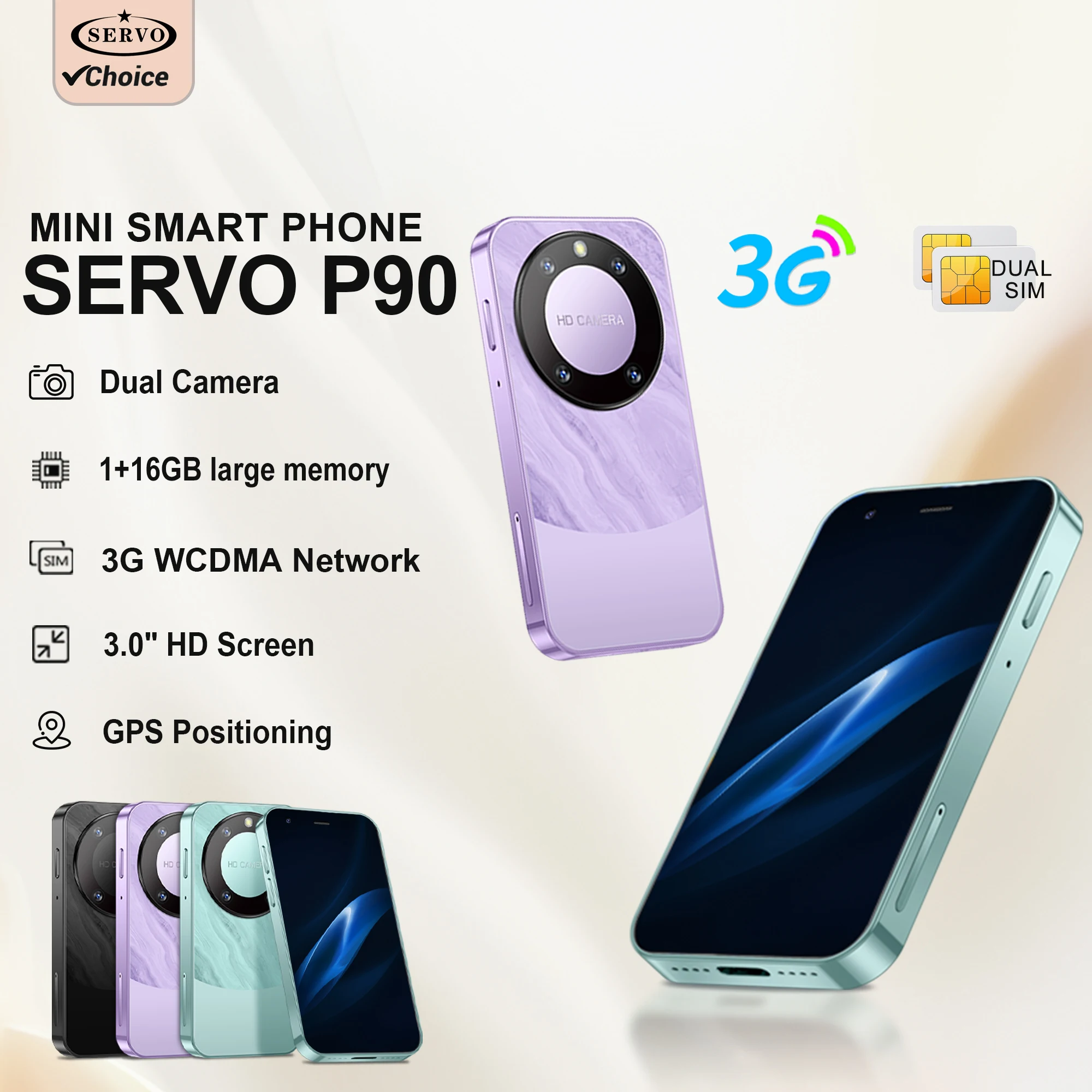 SERVO P90 Mini Pocket Smartphone 3G WCDMA Android OS Play Store WiFi Face Unlock 3.0