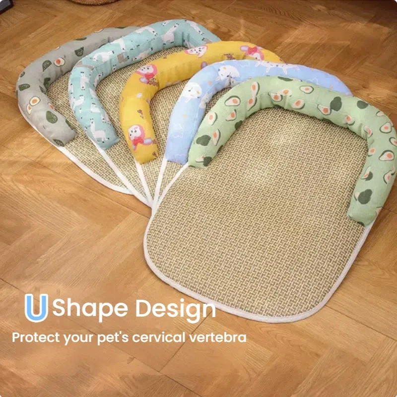 

Dog Sleeping Mat with Neck Support Anti-Slip Breathable Summer Cooling Small Cat Pet Bed Mat Puppy Kennel Pet Accessories New