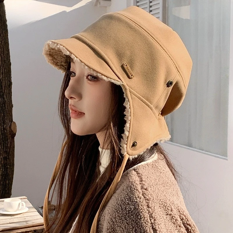 The New Double-sided Wear Lamb Wool Thickened Ear Protectors Flying Cap Foreign Gas Face Protection Can Wear Helmet Lei Feng Hat