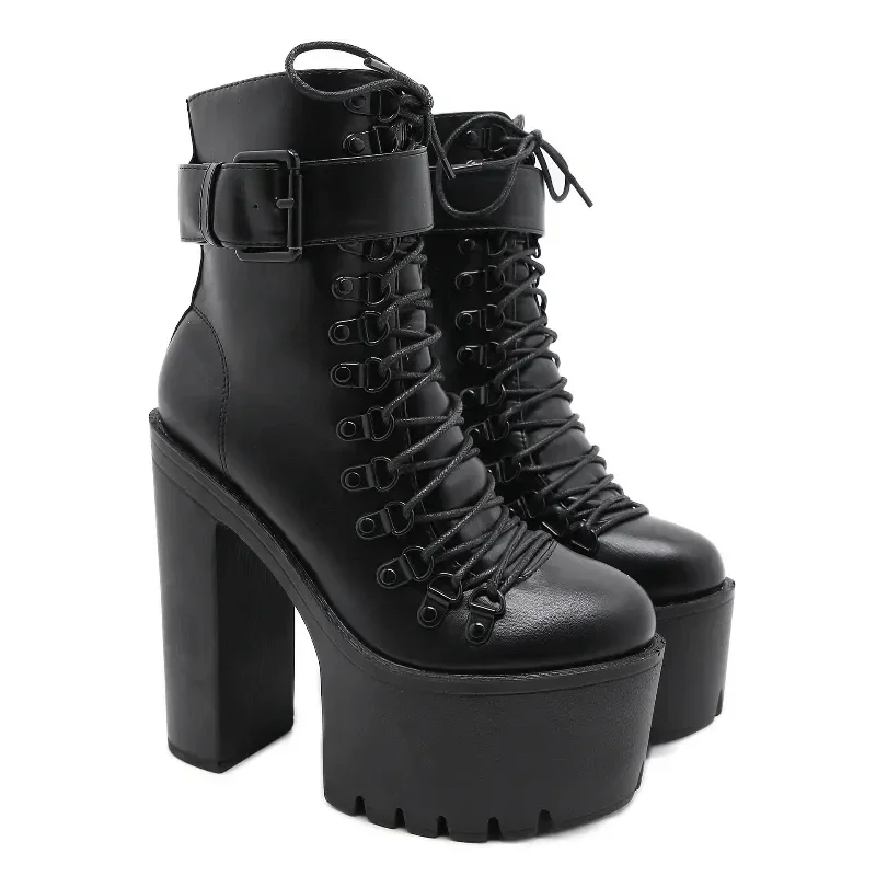 Big Size 42 INS Hot Sale Women\'s Boots 2023 Solid High Heel Ankle Boots Platform Quality Fashion Punk Goth Women Shoes Chelsea