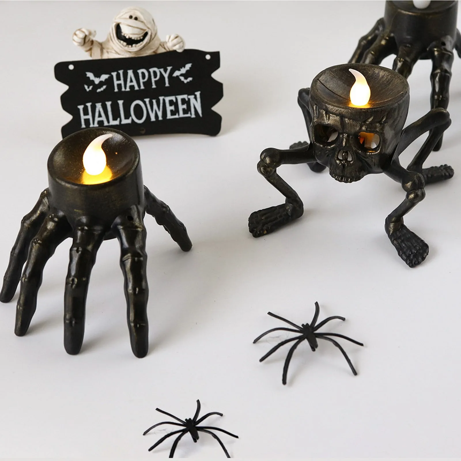 Kreative Skelett-Handlampe, LED, elektronisches Licht, Kerze, batteriebetrieben, flammenlose Kerze, Horror, Halloween, Innenbereich, dekoratives Licht