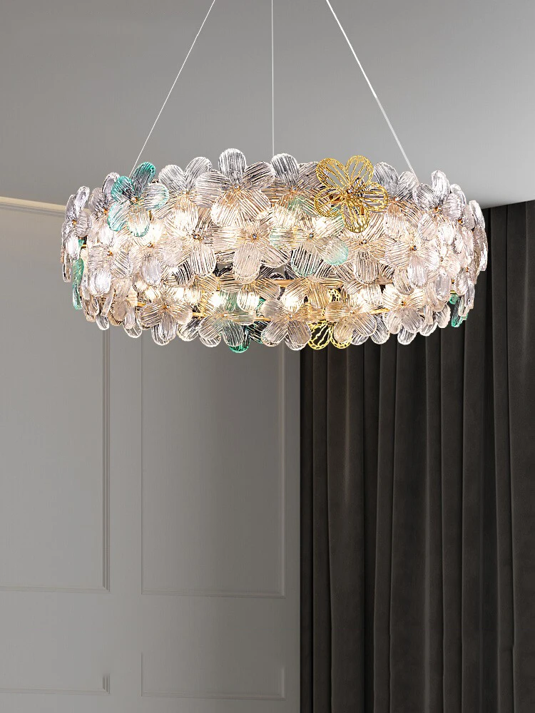 Five-leaf Coloured Glaze Glass Ceiling Pendant Lamp Modern Home Decoration Lamps For Room Blue Purple Glass Led Hanging Lighting