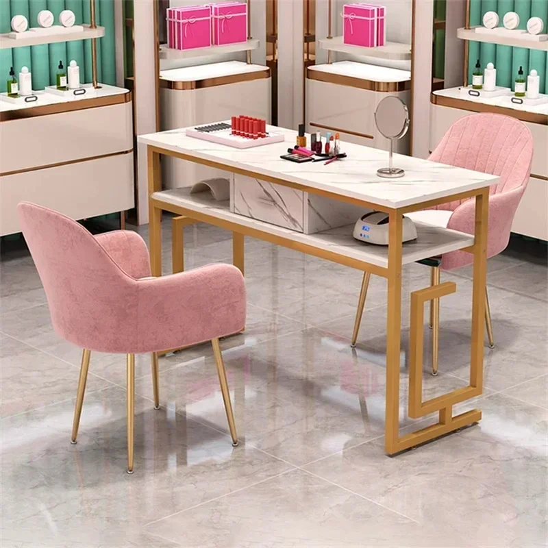 Modern Nail Shop Table and Chair Single Double Nail Desk Large Space Storage Commercial Manicure for Beauty Salon M