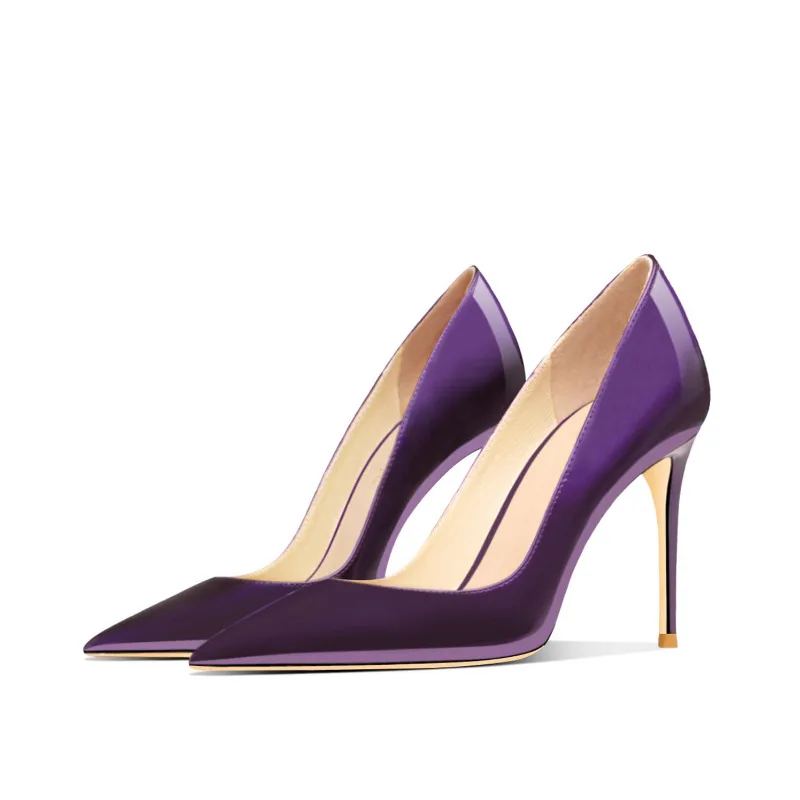 

Women Genuine Leather Purple High Heels 2025 Pointed Toe Stiletto Dress Shoes for Party