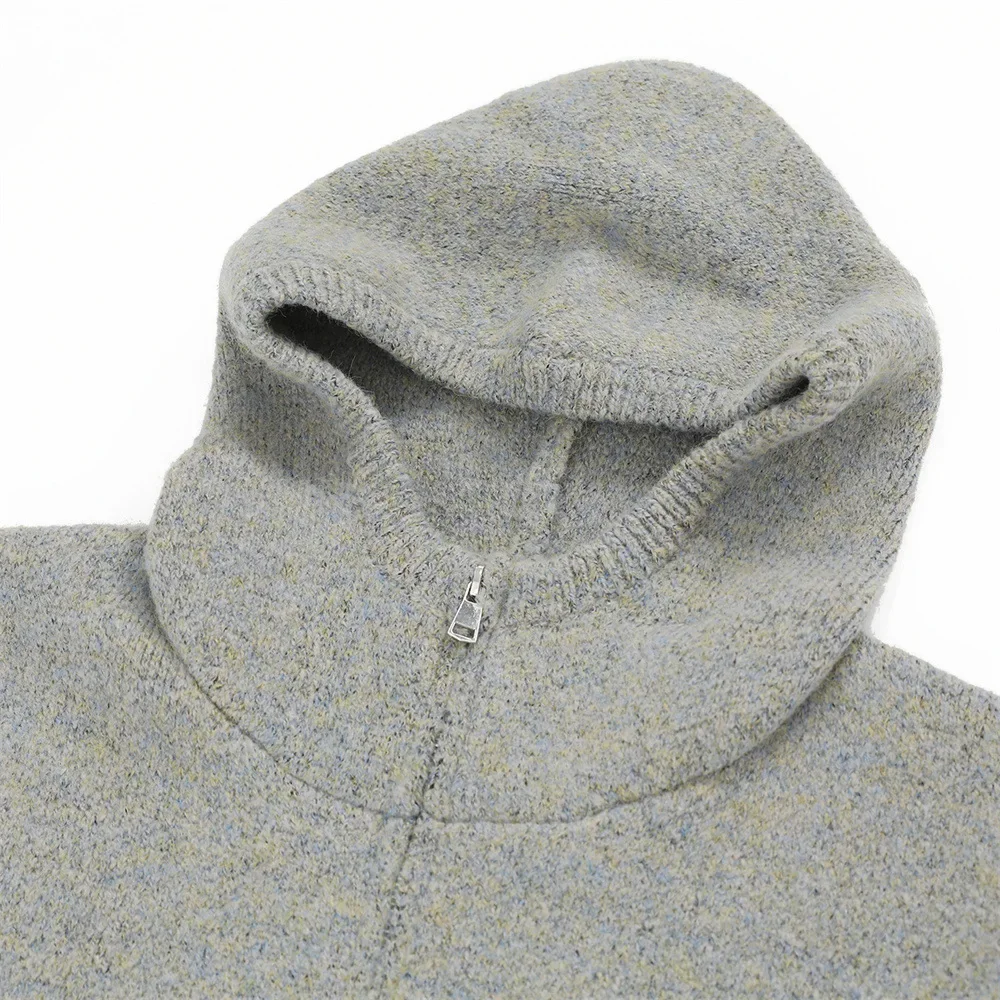 

Однотонный свободный универсальный вязаный свитер с капюшоном и водолазкой, мужской осенне-зимний утолщенный кардиган на двусторонней молнии, свитер Tide