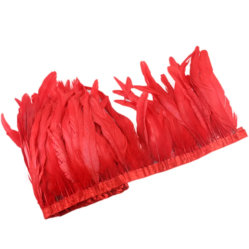 10Meters 25-30CM Chicken Feathers Trim Black Rooster Coque Feather Trims Fringes DIY Cock Tails Plumes Strips Lace Decorations