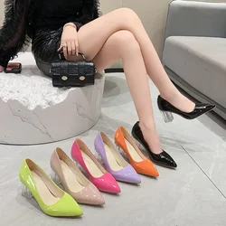 7cm tacchi alti donna signora décolleté in pelle arancione femminile matrimonio verde scarpe trasparenti Drop Shipping Plus Size 33-43