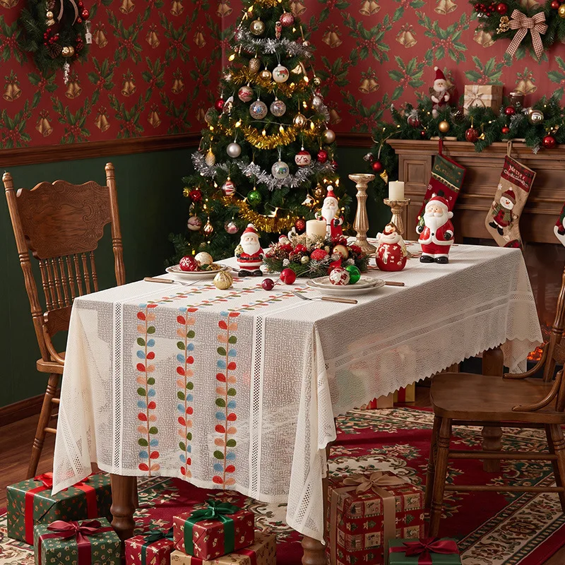 Christmas Lace Tablecloth, American Retro High-end Table Cover, Xmas Decor Cloth for Dining & Tea Table Home Party