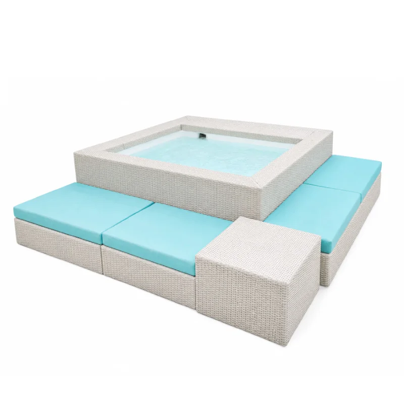 Luxury Portable Spa Pool Hot Tub with Heating, Rattan Outdoor Garden Hot Tub with Premium Padded Seat Set