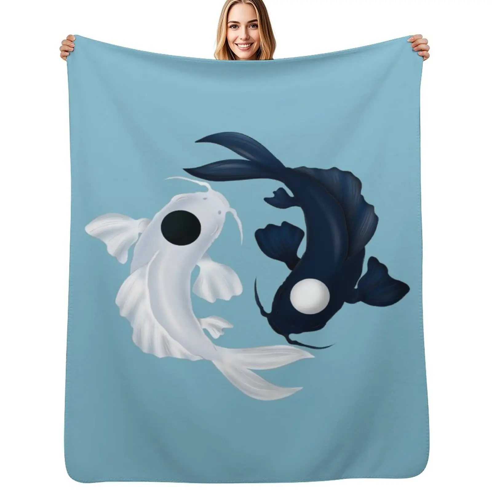 

Tui and La Yin Yang Koi in Blue Throw Blanket Warm Flannel Blanket for Couch Chair Bedroom