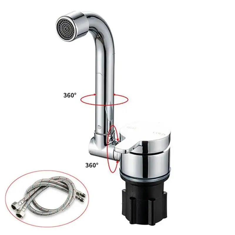 For RV For RV Kitchen Bathroom Faucet Stainless Steel 360 Rotating Folding Hot/Cold Faucet Caravan Sink