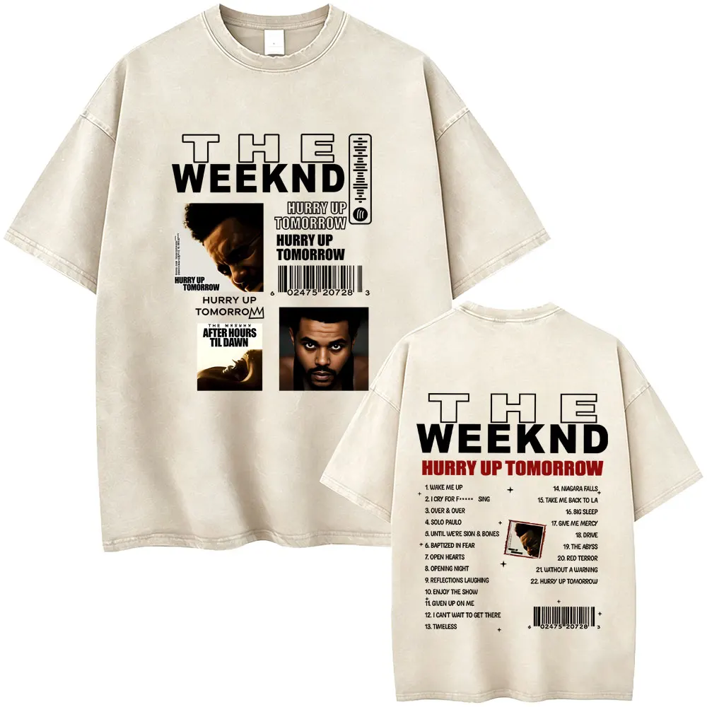 Washed Vintage Rapper The Weeknd Dawn FM Album Graphic T-shirt Men Women Hip Hop Fashion Pop Music T-shirts Male Casual T Shirts