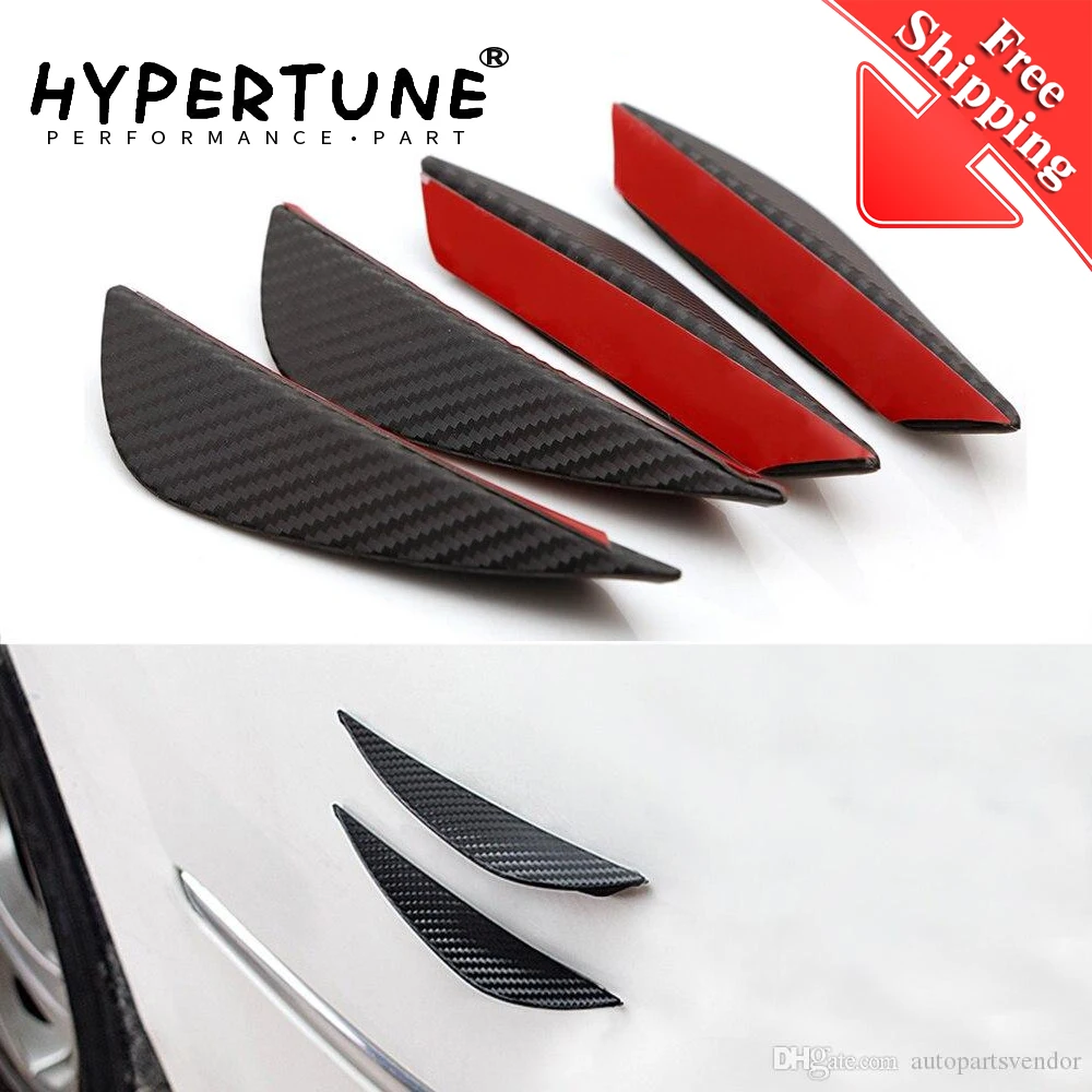 4Pcs/set Black Carbon Fiber Fit Front Bumper Lip Splitter Fin Air Knife Auto Body Kit Car Spoiler Canards Valence Chin Accessory