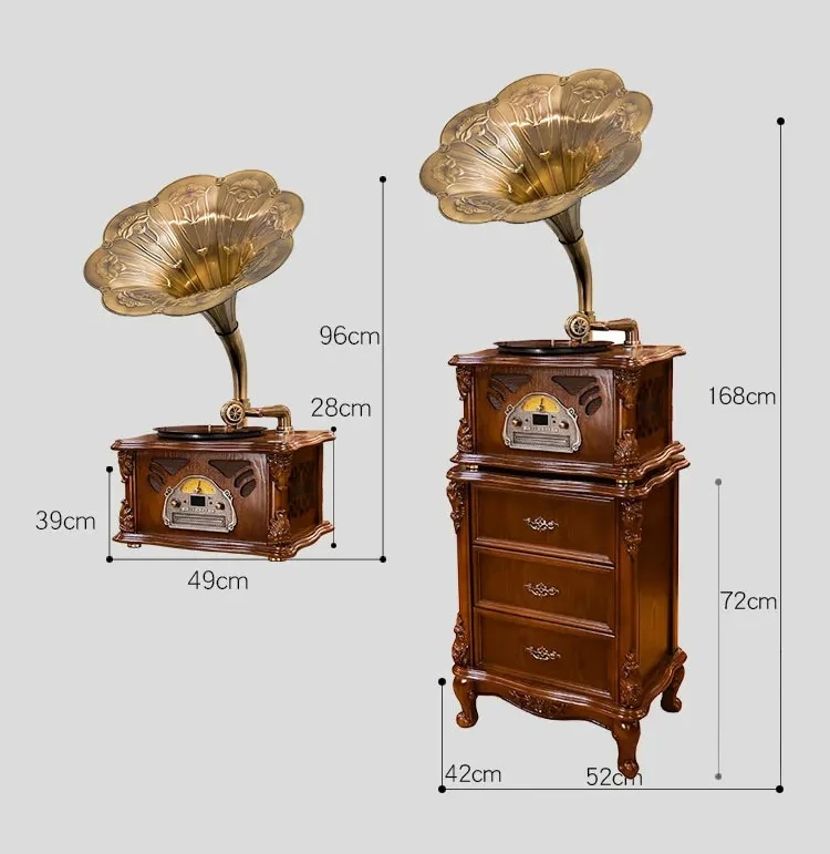 Retro Gramophone Vinyl Record Player Built-in Bluetooth Large Speaker Integrated Stereo for Home Living Room