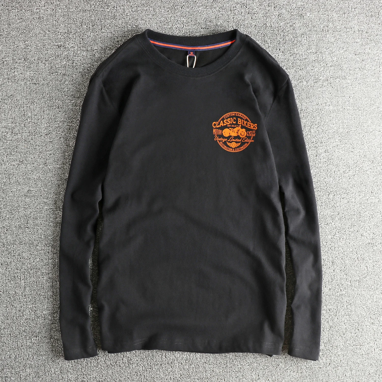 

Осень 2022, новая американская ретро футболка с длинными рукавами и круглым вырезом с буквенным принтом, мужская мода, повседневные спортивные топы из 100% хлопка