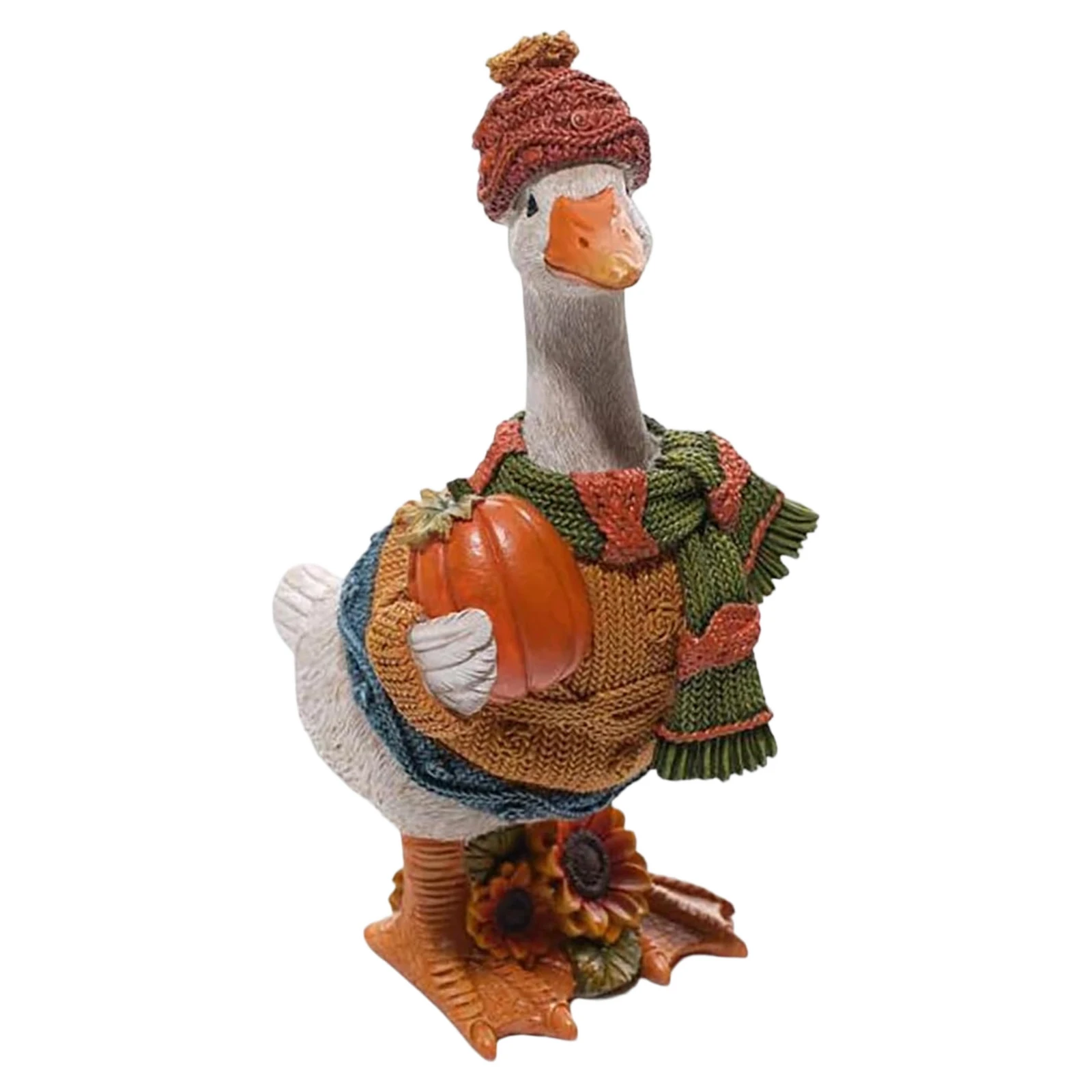 Lovely Pumpkins Ducks Statue Handpainted Fall Thanksgiving Decorations Desktop Animal Sculpture for Front Porch Garden Decors