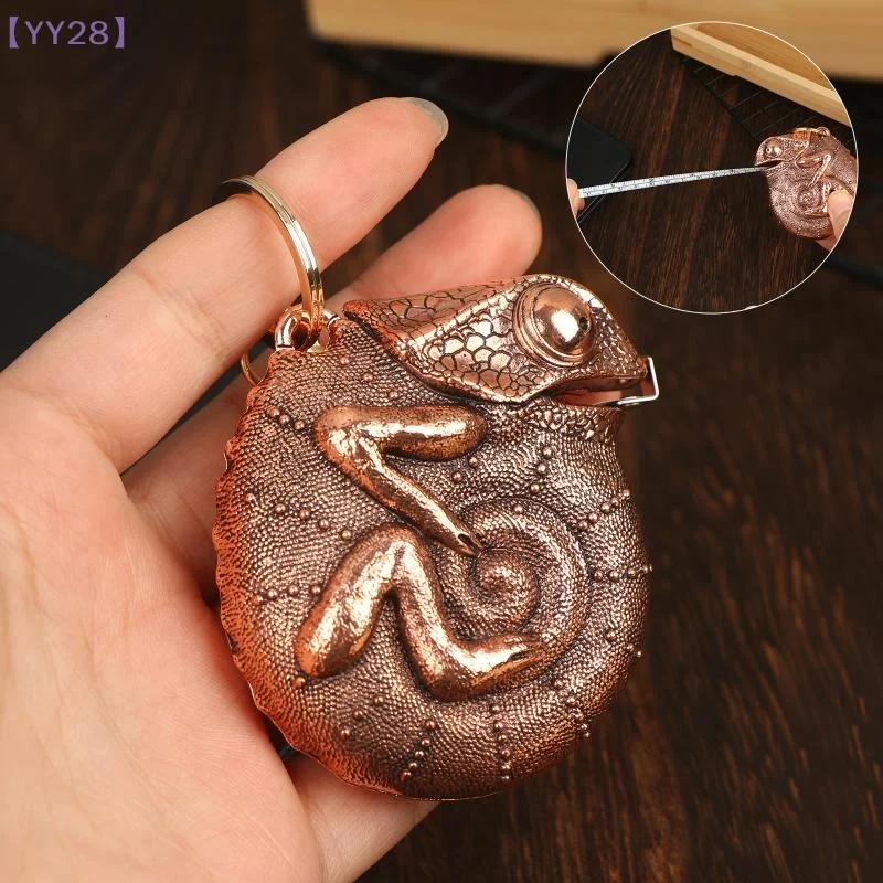 【YY28】Retro Alloy Chameleon Tape Measure Steel Ruler With Keychain Portable Realistic Animals Pendant Measuring Tool{Y}