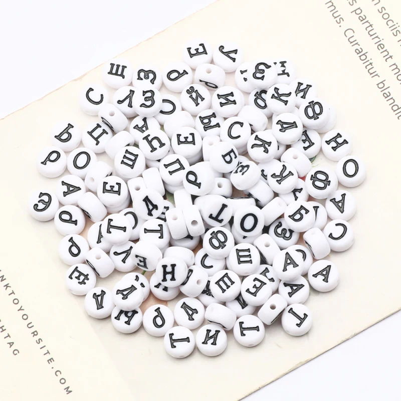 100pcs White Russia Letter Beads Flat Round Acrylic Alphabet Loose Spacer Beads For Jewelry Making DIY Bracelet Accessories