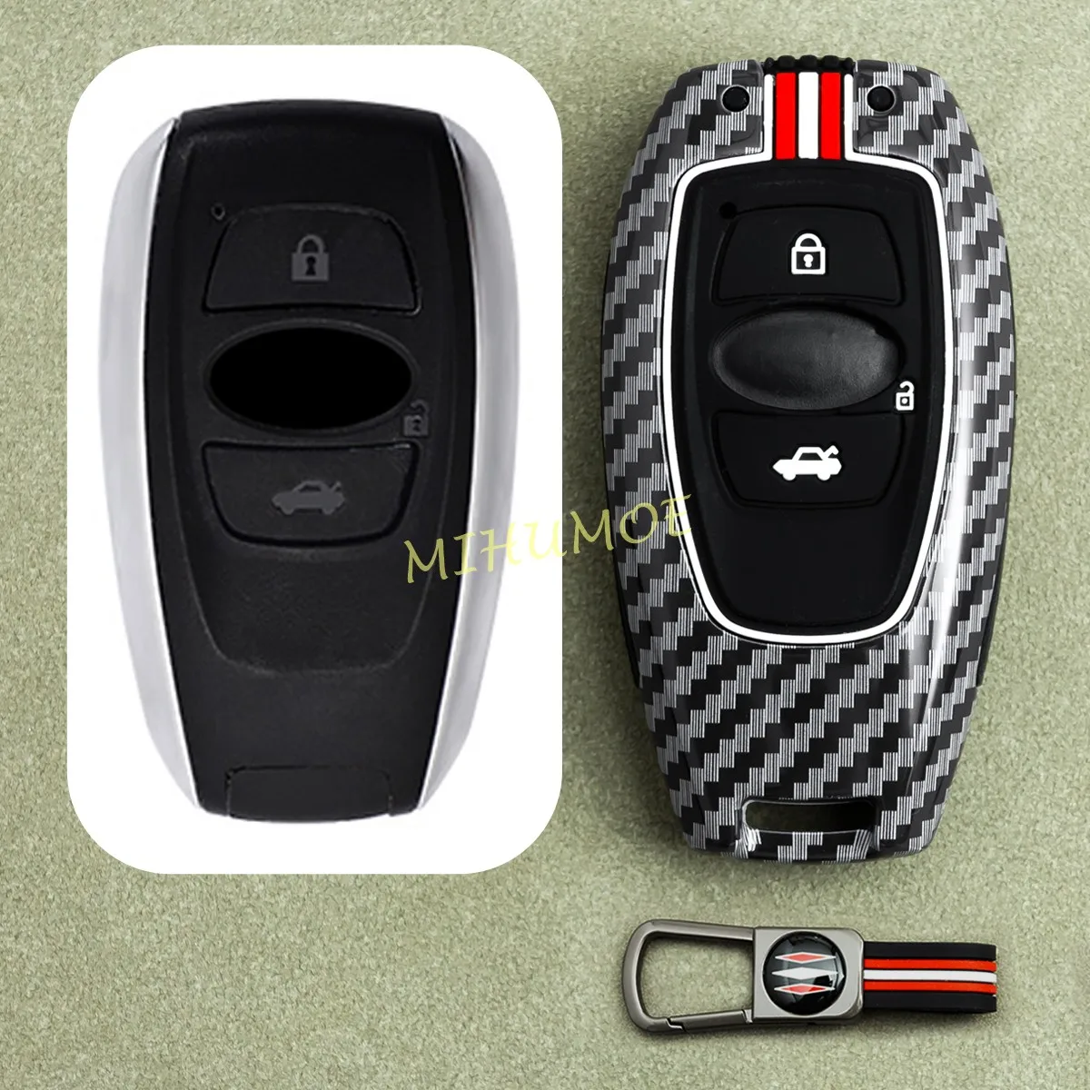 

Carbon Fiber Style Car Remote Key Fob Case Cover Keychain For Subaru Forester Crosstrek Impreza XV Outback Ascent Legacy BRZ WRX