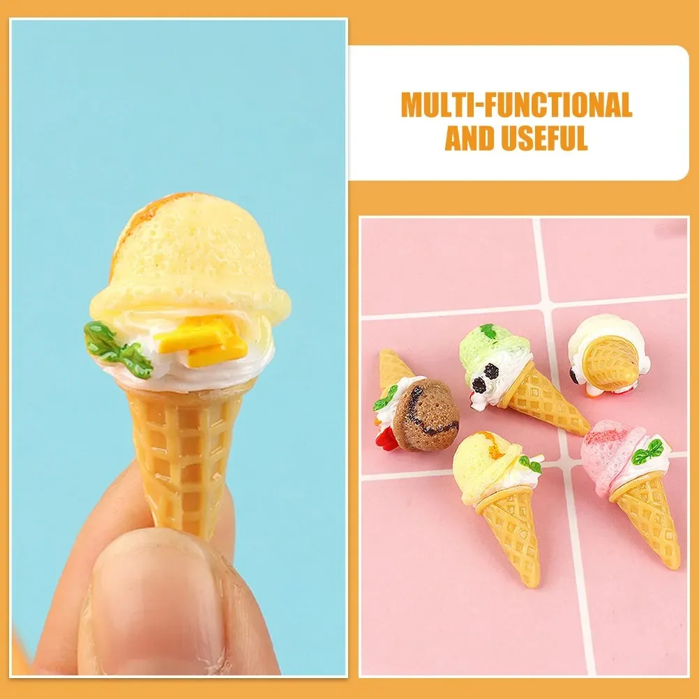 10Pcs Artificial Ice Cream Cone Realistic Colorful Display Decoration Resin Durability Photo Prop Coffee Bar Ornament