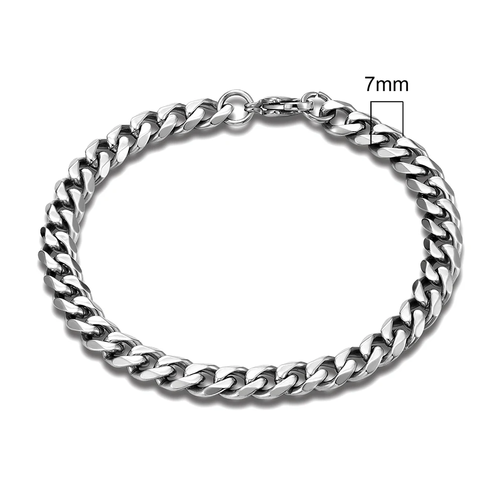 MKENDN 3-11mm Locomotive Men Punk Rock Stainless Steel Curb Cuban Link Chain Silver Color Bracelet For Women Biker Jewelry