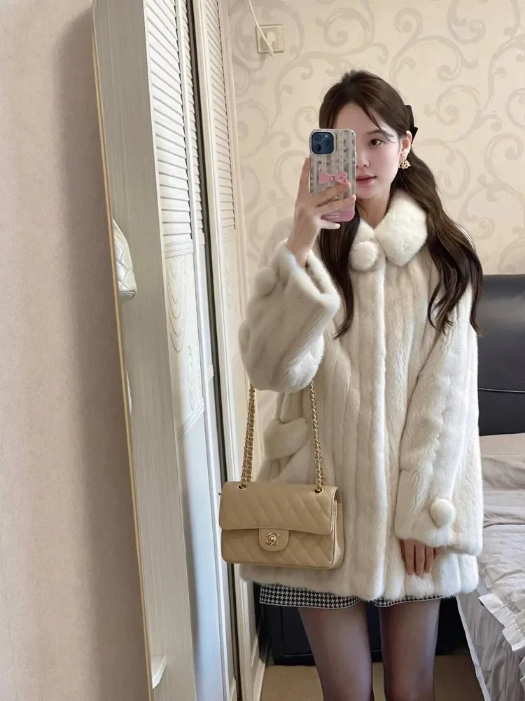 MiiiiX Sweet Elegant Striped Faux Fur Coat Loose Thicken Quilted Jacket Warm Casual Outerwear Fashion New Winter Women's Clothes