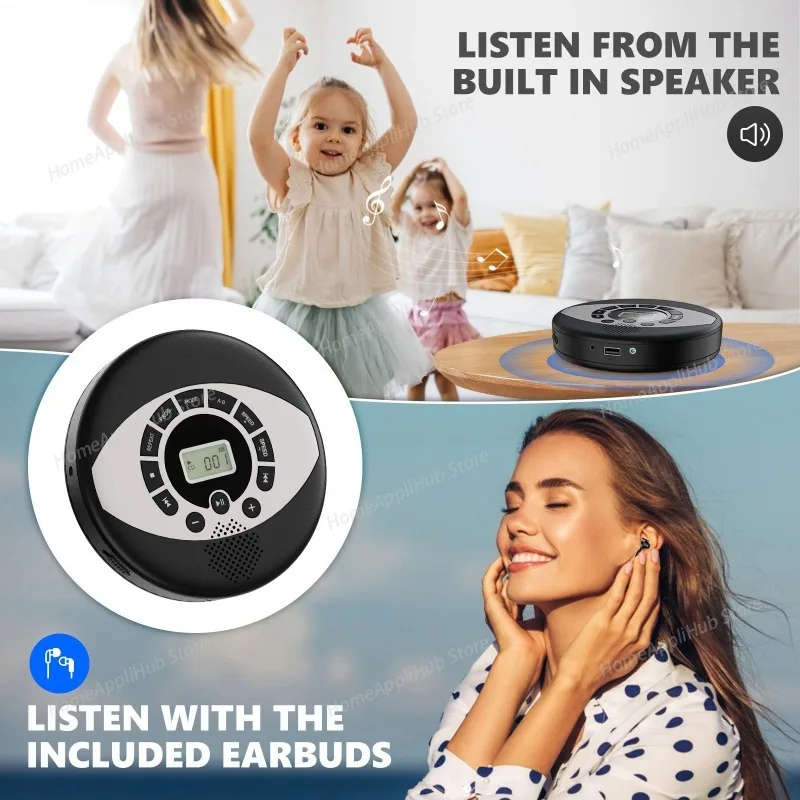 Discman Rechargeable Cd Walkman with Speaker Portable Cd Player with USB Anti-skip Protection,earbuds Included,cd Player