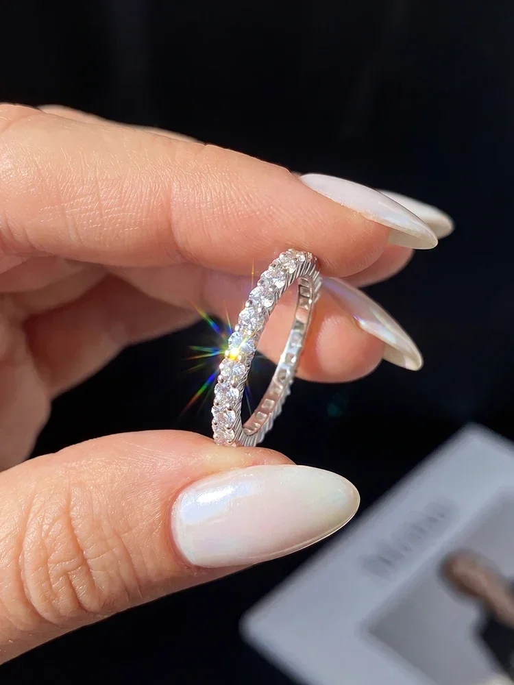 GRA Glänzende Echte Runde Moissanit-Diamantringe für Damen Verlobung Jubiläum 925 Sterling Silber Feiner Schmuck – Detail 1