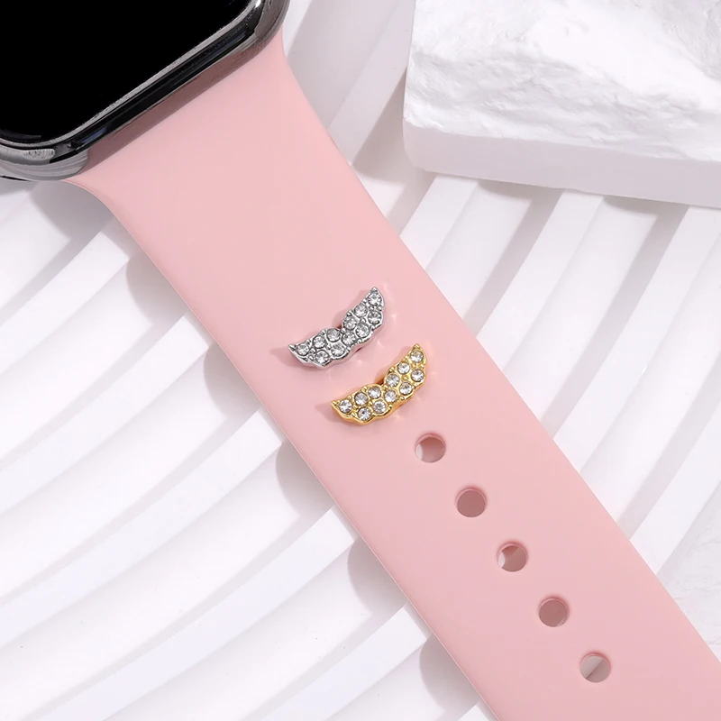 Wings Decorative Charms for Apple Watch Cute Elegant Feather Stud Accessories Metal Charm Jewelry for Iwatch Silicone Bracelet