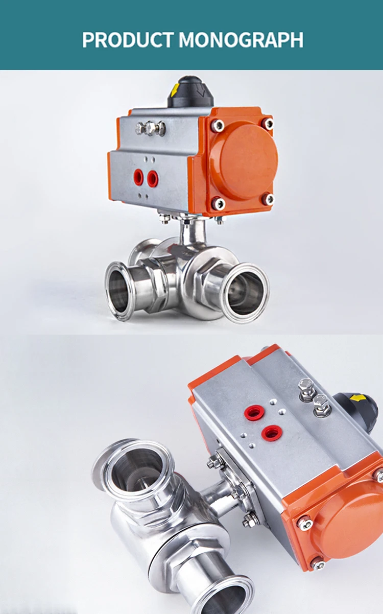 Magnetventil 38mm 304 Stainless Steel Sanitary Pneumatic Ball Valve 3 Way Tri Clamp Ferrule Type Ball Valves With Double Acting Cylinder Pneumatik — Detail 3