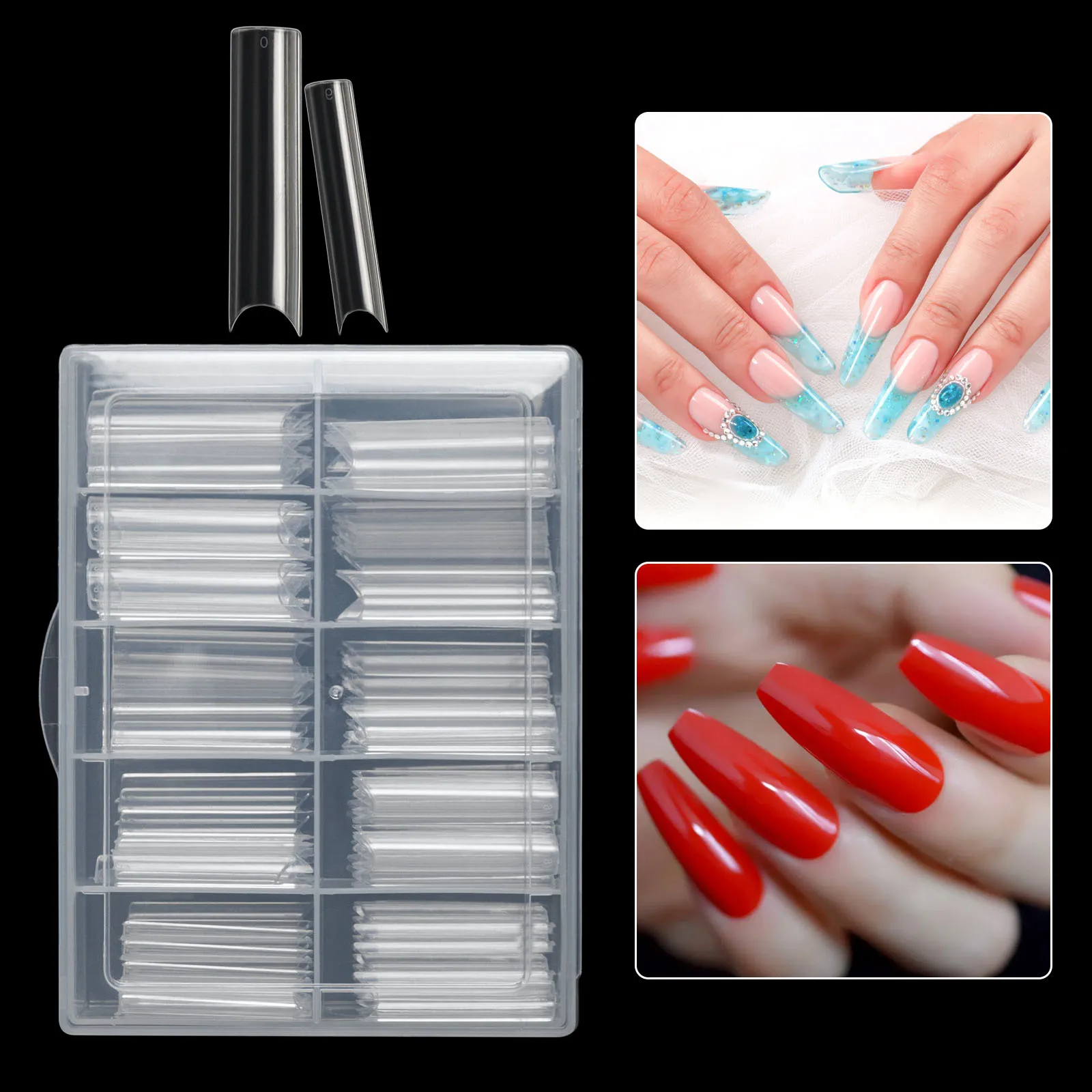 100 pçs/caixa xxl pontas de unhas extra retas longo quadrado caixão unhas falsas c curvo abs unhas falsas manicure salão de beleza ferramentas da arte do prego