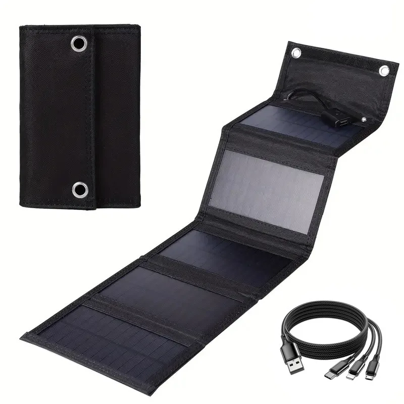 طقم لوحة طاقة شمسية محمولة 30 وات قابلة للطي، شاحن شمسي خفيف الوزن عالي الكفاءة للمركبات الترفيهية والتخييم خارج الشبكة وحالات الطوارئ #4