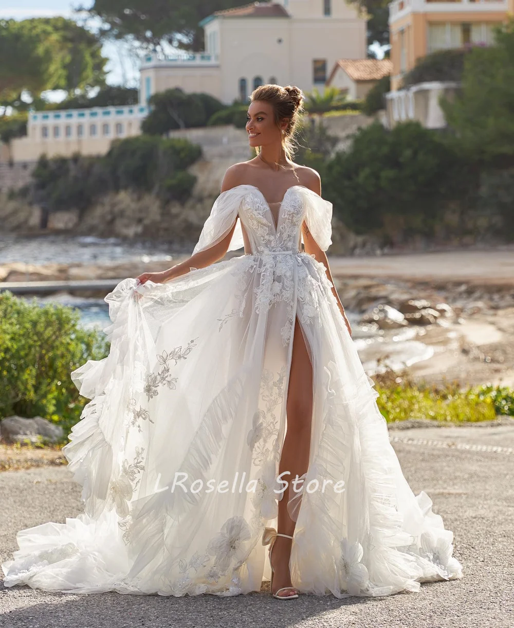 LRosella Wedding Dress Tulle Off-the-shoulder Short Sleeve A-line Elegant Exquisite style Luxury  فساتي2024 with Sweep Train