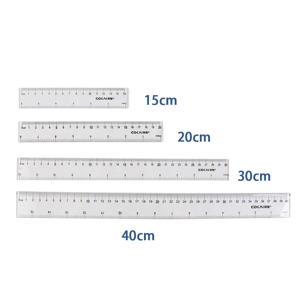 Drawing Tool 15cm 20cm 30cm 40cm Straight Ruler Plastic Transparent Measuring Ruler Multifunction Drawing Ruler Math